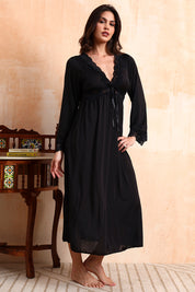 AXTZH Three-Piece Nightwear Set Designed for Grace, Comfort, and Sophistication in Every Detail X2509-BLACK-F2M