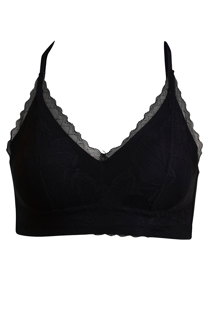 AXTZH Feminine Bralette Featuring Sheer Lace Accents and Lightweight Comfort-X5144-BLACK-CN114