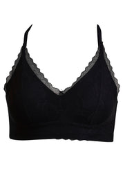 AXTZH Feminine Bralette Featuring Sheer Lace Accents and Lightweight Comfort-X5144-BLACK-CN114