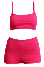 AXTZH Sexy Beachwear Co-Ord Set Featuring Minimalist Crop Top and Fitted Shorts-X4060-SORBET-2PS