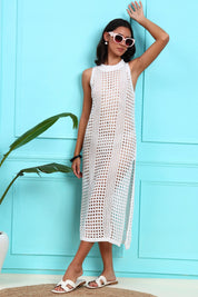 AXTZH  Lightweight Sarong-Inspired Beachwear with Open Weave Detailing-X4033-WHITE-SNGB1