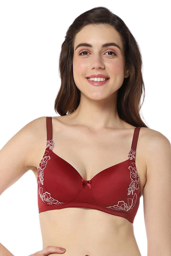 AMANTE BRA -BRA101401-RED BERRY & SEPIA ROSE Floral Chic Padded Non-Wired Bra