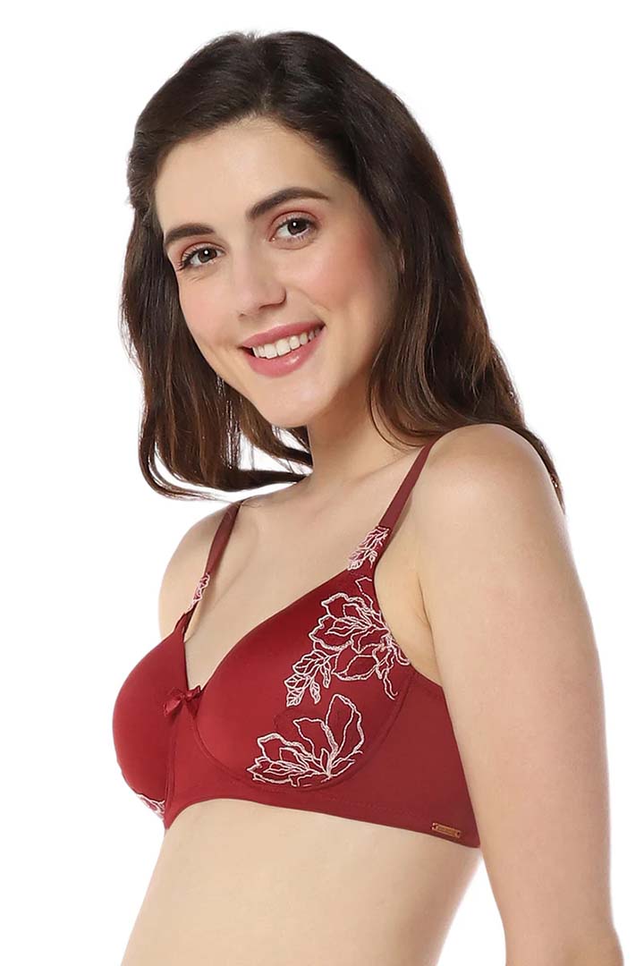 AMANTE BRA -BRA101401-RED BERRY & SEPIA ROSE Floral Chic Padded Non-Wired Bra