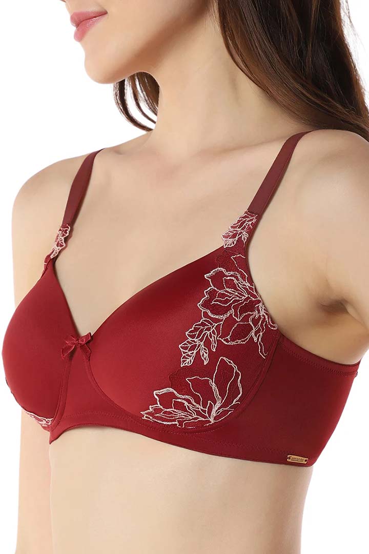 AMANTE BRA -BRA101401-RED BERRY & SEPIA ROSE Floral Chic Padded Non-Wired Bra