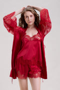 Mysthelle RED ROBE WITH LACE SLEEVES
