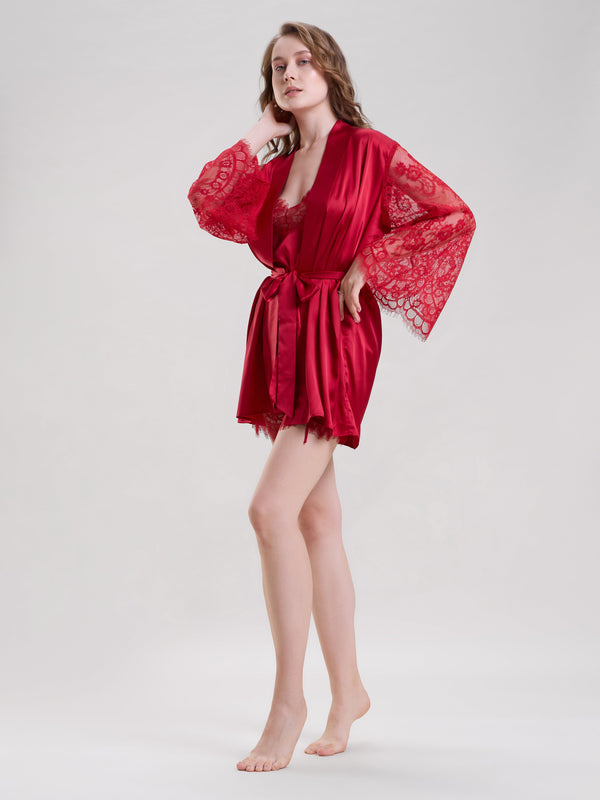 Mysthelle RED ROBE WITH CAMI TOP & SHORTS