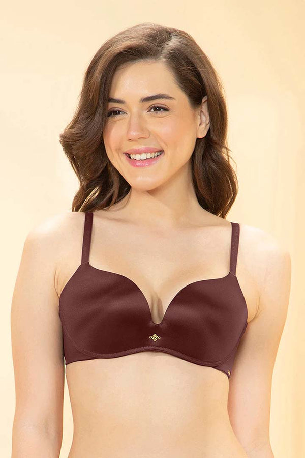 AMANTE BRA -BRA103201-RUM RAISEN Elevate Curves Padded Non-Wired Push-up Bra