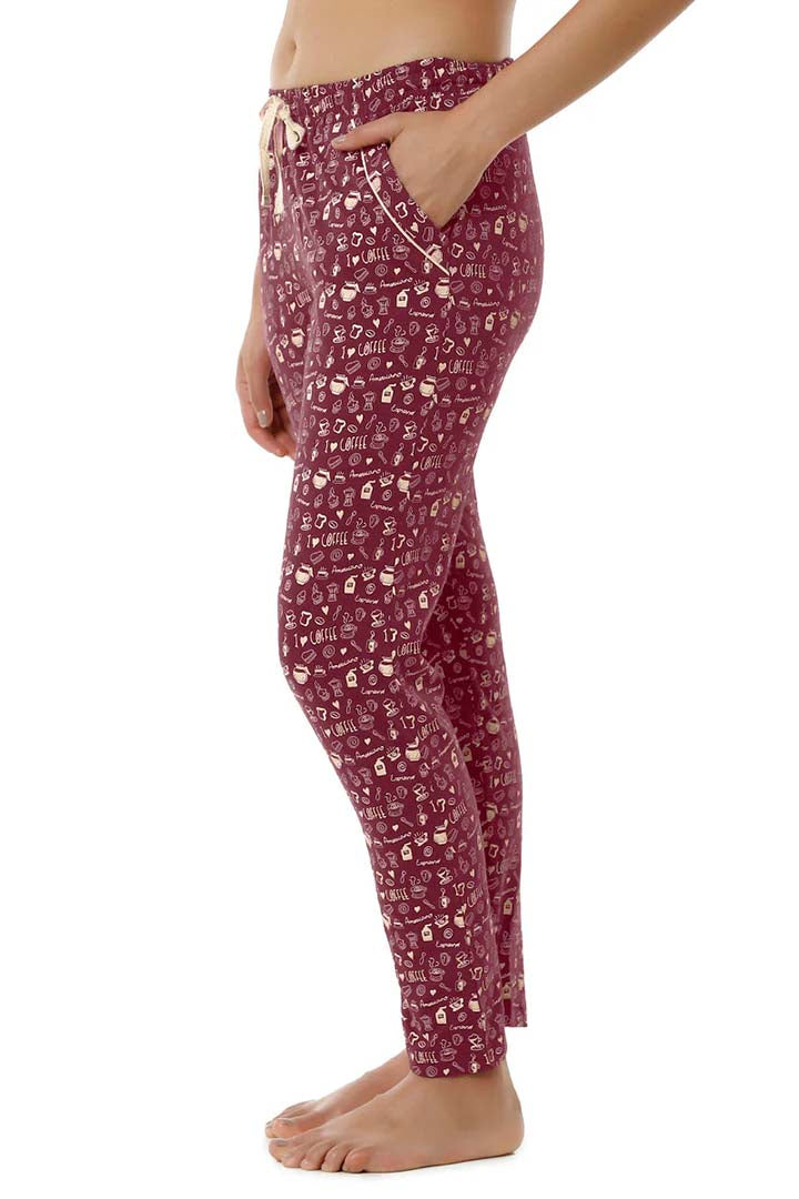 AMANTE SLB84501-BURGUNDY COFFEE PRINT FULL LENGTH PJ BOTTOM