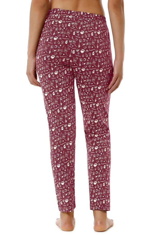 AMANTE SLB84501-BURGUNDY COFFEE PRINT FULL LENGTH PJ BOTTOM