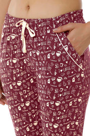 AMANTE SLB84501-BURGUNDY COFFEE PRINT FULL LENGTH PJ BOTTOM