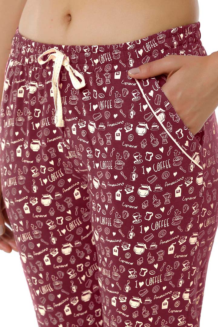 AMANTE SLB84501-BURGUNDY COFFEE PRINT FULL LENGTH PJ BOTTOM