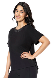 AMANTE SLT10102-BLACK SATIN EDGE HALF SLEEVE ROUND NECK SLEEP TOP
