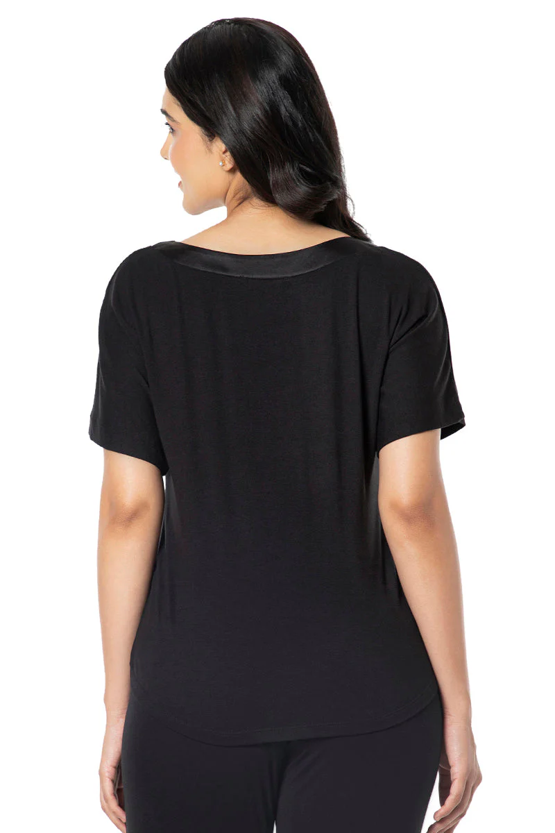 AMANTE SLT10102-BLACK SATIN EDGE HALF SLEEVE ROUND NECK SLEEP TOP