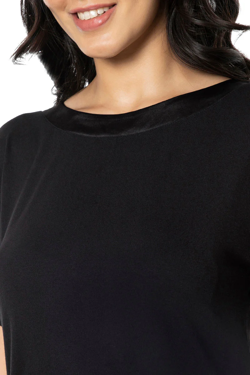 AMANTE SLT10102-BLACK SATIN EDGE HALF SLEEVE ROUND NECK SLEEP TOP