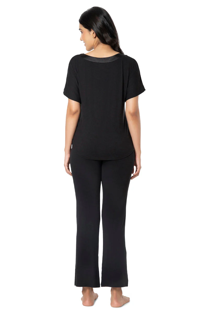 AMANTE SLT10102-BLACK SATIN EDGE HALF SLEEVE ROUND NECK SLEEP TOP