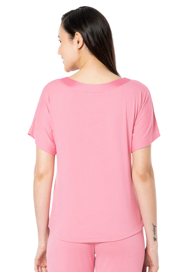 AMANTE SLT10102-CASHMERE ROSE SATIN EDGE HALF SLEEVE ROUND NECK SLEEP TOP