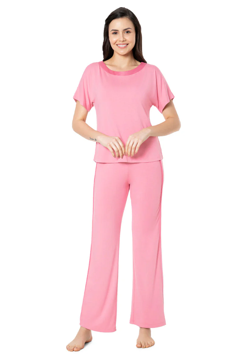 AMANTE SLT10102-CASHMERE ROSE SATIN EDGE HALF SLEEVE ROUND NECK SLEEP TOP