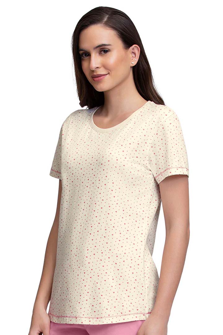 AMANTE SLT83801-DITSY HEART PR SCOOP NECK SLEEP TEE