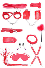 AXTZH Complete 11-Piece Women’s Bodysuit and Intimate Accessory Set for Playful Exploration and Elegance XBODYS0009-RED-EIO