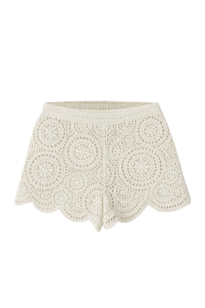 AXTZH Feminine Crochet Resort Shorts Featuring Intricate Weave and Lightweight Comfort-X0345-BEIGE1-BW1PST