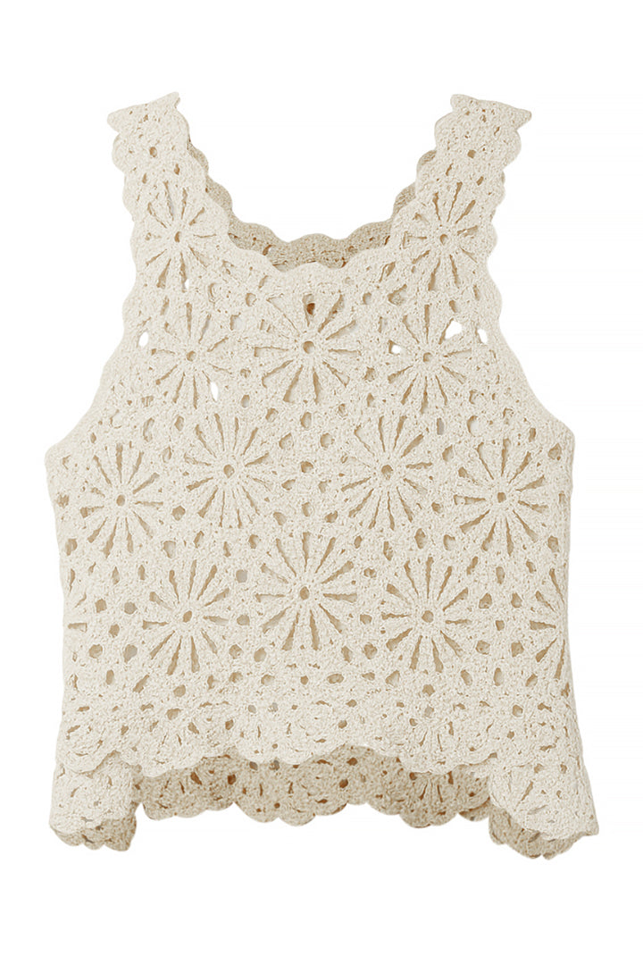 AXTZH Resort-Inspired Crochet Tank Featuring Intricate Open-Weave Design X0150-BEIGE-BW1PTA