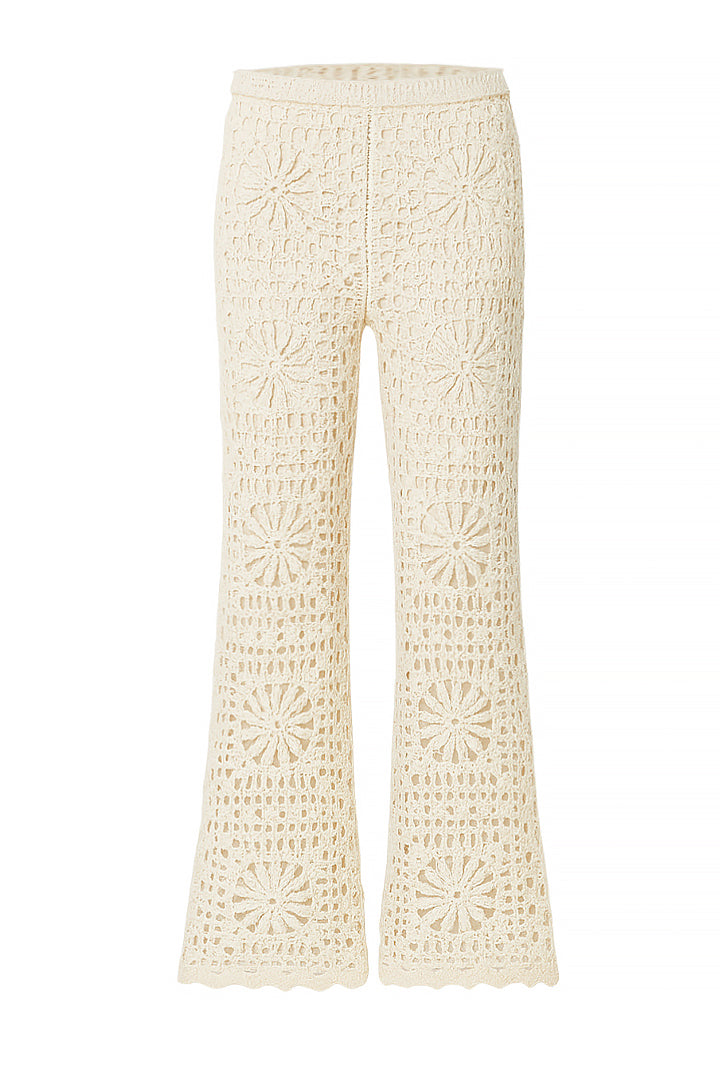 AXTZH Resort-Inspired Crochet Pants Featuring Sheer Weave and Flowing Silhouette X0139-BEIGE-BW1PLO