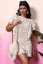 AXTZH One-Piece Crochet Top Beachwear – Comfortable, Playful, and Perfectly Versatile  220-BEIGE-BW1PTO