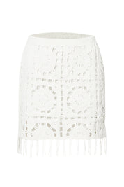 AXTZH Women’s Crochet Beachwear Skirt with Delicate Detailing and Fringe Hem-X2526-WHITE-BW1PSK