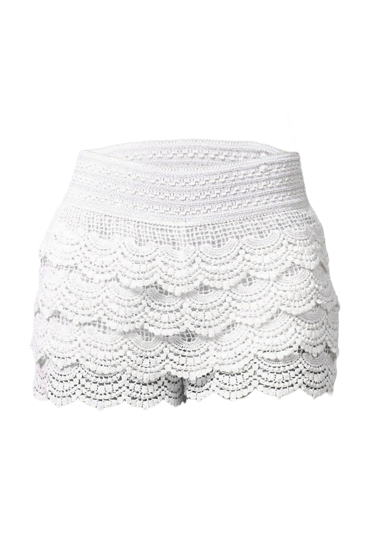 AXTZH Crochet Beach Shorts with Handcrafted Detailing and Scalloped Hemline-X0345-WHITE2-BW1PST