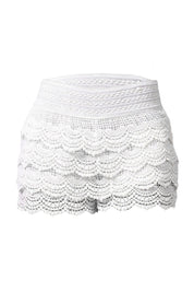 AXTZH Crochet Beach Shorts with Handcrafted Detailing and Scalloped Hemline-X0345-WHITE2-BW1PST