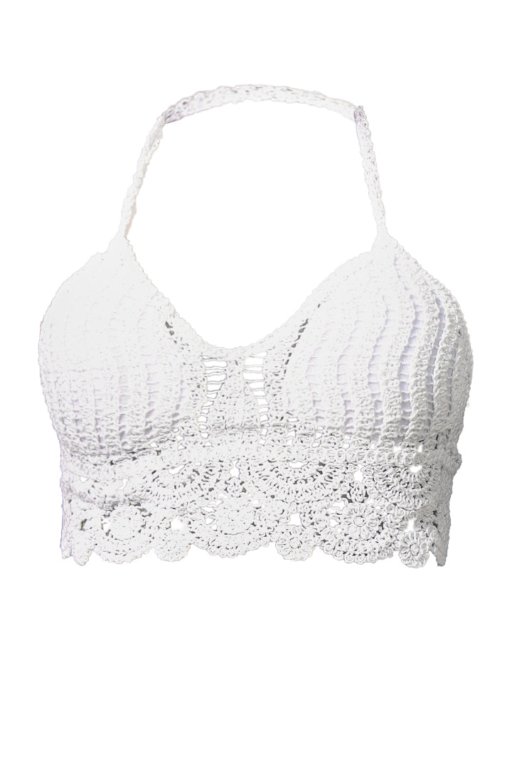 AXTZH Crochet Halter Beachwear Bra Top with Handcrafted Detailing and Playful Design-X0169-WHITE10-BW1PBL