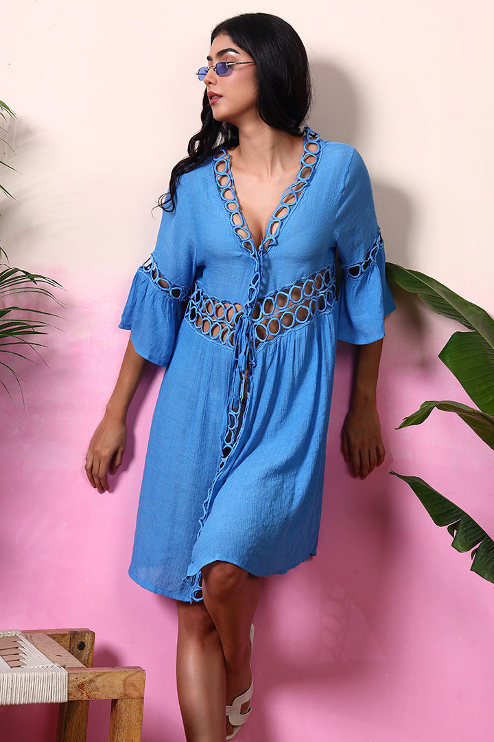 AXTZH  - Lightweight Resort Cover-Up Featuring Crochet Detailing and Breezy Fit-X0630-RBLUE-SNGA2