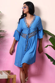 AXTZH  - Lightweight Resort Cover-Up Featuring Crochet Detailing and Breezy Fit-X0630-RBLUE-SNGA2