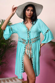 AXTZH Lightweight Resort Cover-Up Featuring Crochet Detailing and Breezy Fit-X0630-SGREEN-SNGA2