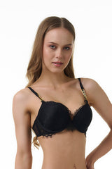 BELLAGIO BRA-BB8075 Black Lace design Underwired Push Up Lightly Padded Medium Coverage Bra