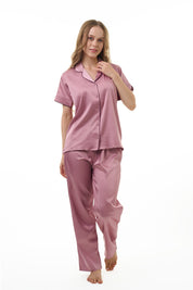 ANGELS NIGHTWEAR-AC2SAPLAIN Short sleeve satin night suit with lounge pants