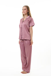 ANGELS NIGHTWEAR-AC2SAPLAIN Short sleeve satin night suit with lounge pants