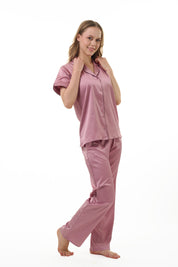 ANGELS NIGHTWEAR-AC2SAPLAIN Short sleeve satin night suit with lounge pants