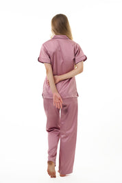 ANGELS NIGHTWEAR-AC2SAPLAIN Short sleeve satin night suit with lounge pants