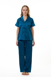 ANGELS NIGHTWEAR-AC2SAPLAIN Short sleeve satin night suit with lounge pants