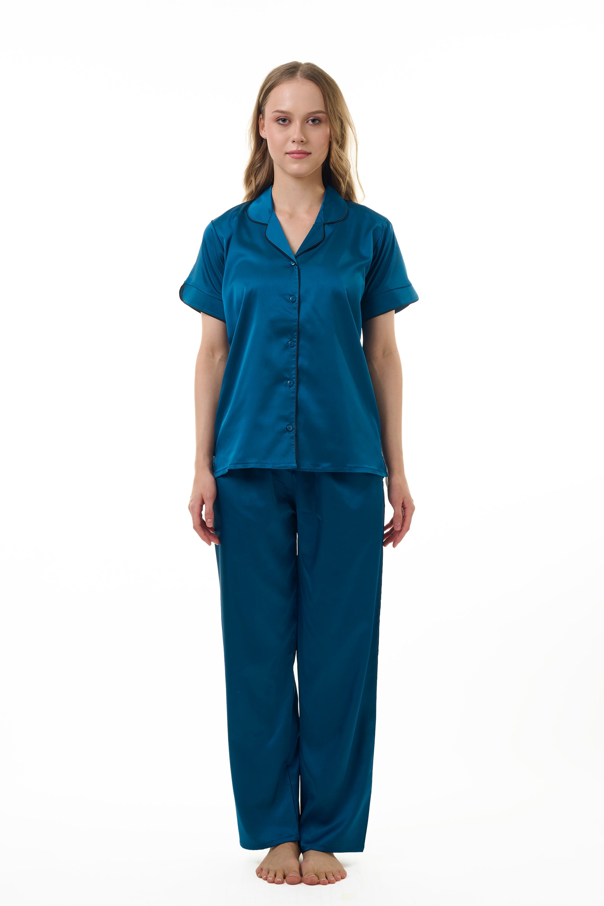 ANGELS NIGHTWEAR-AC2SAPLAIN Short sleeve satin night suit with lounge pants