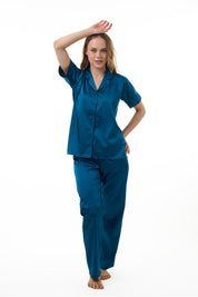 ANGELS NIGHTWEAR-AC2SAPLAIN Short sleeve satin night suit with lounge pants