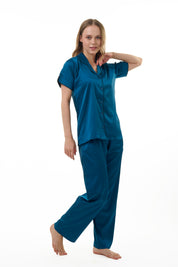 ANGELS NIGHTWEAR-AC2SAPLAIN Short sleeve satin night suit with lounge pants