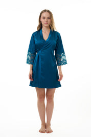 ANGELS NIGHTWEAR-GCF11SAPLAIN Lace Satin Nightdress with Robe