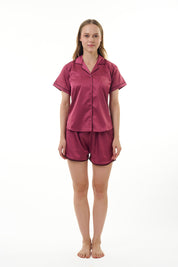 ANGELS NIGHTWEAR-AA2SAPLAIN Short sleeve satin night suit with Short pants