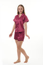 ANGELS NIGHTWEAR-AA2SAPLAIN Blush Short sleeve satin night suit with Short pants