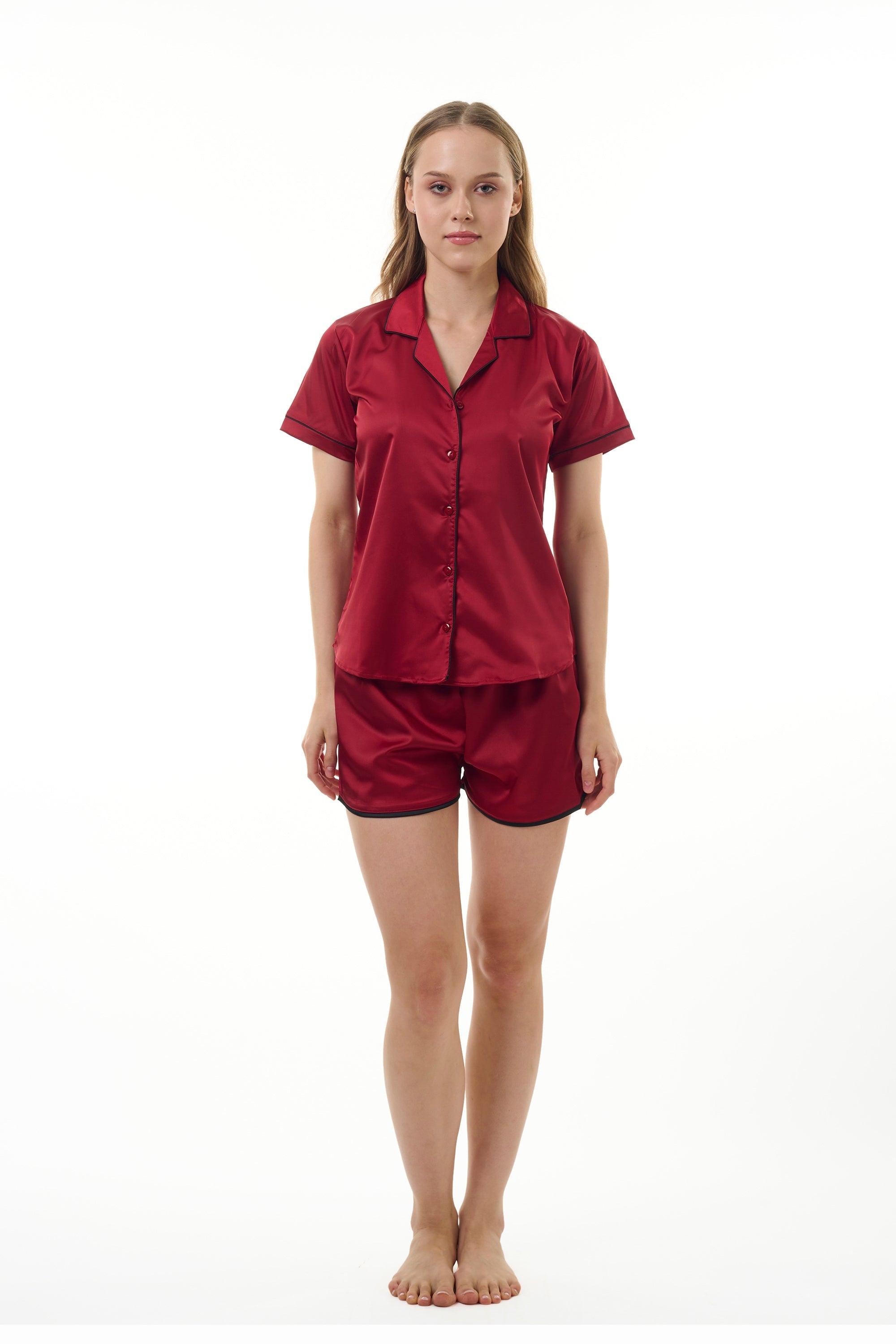 ANGELS NIGHTWEAR-AA2SAPLAIN Short sleeve satin night suit with Short pants