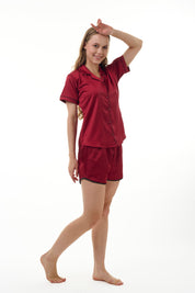 ANGELS NIGHTWEAR-AA2SAPLAIN Short sleeve satin night suit with Short pants