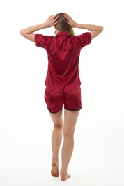 ANGELS NIGHTWEAR-AA2SAPLAIN Short sleeve satin night suit with Short pants