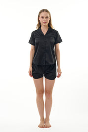 ANGELS NIGHTWEAR-AA2SAPLAIN Short sleeve satin night suit with Short pants